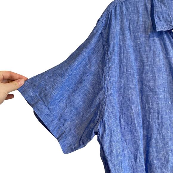 Lands End Blue Traditional Fit Linen Short Sleeve Classic Button Down Shirt XL - Picture 10 of 16
